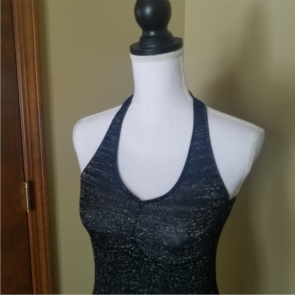 MANGO Sexy Black Halter Shimmery Top Criss Cross Back from Spain